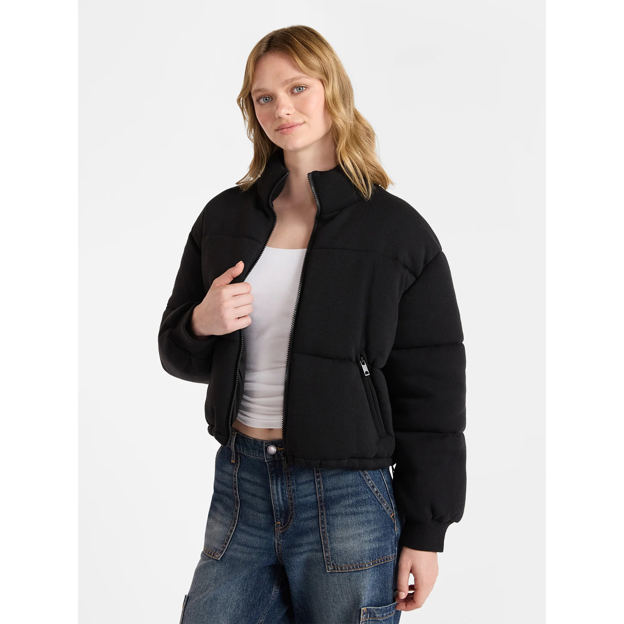 No Boundaries Knit Puffer Jacket, Women's | Walmart (US)