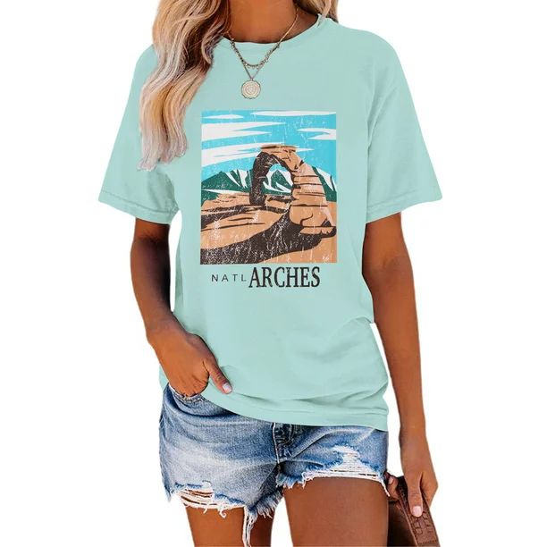 Anbech NATL Arches Graphic Tees Women Western Dream T-Shirt National Park Shirts Tee Tops - Walma... | Walmart (US)