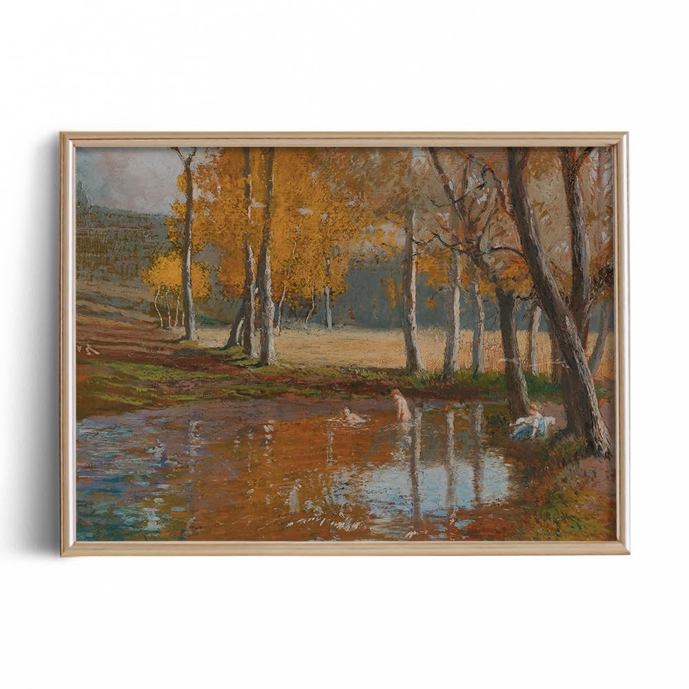 Rustic Farmhouse Wall Art Decor - Autumn Forest Birch Lake Tree - 11x14" - Boho Art Deco Landscap... | Amazon (US)