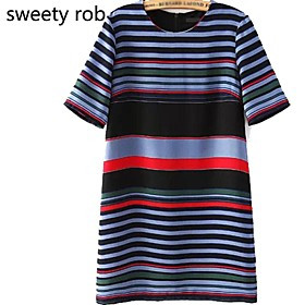 Women's Casual Colorful Stripes Short Sleeve Knee-length Dress (Chiffon/Cotton Blends) | Light in the Box