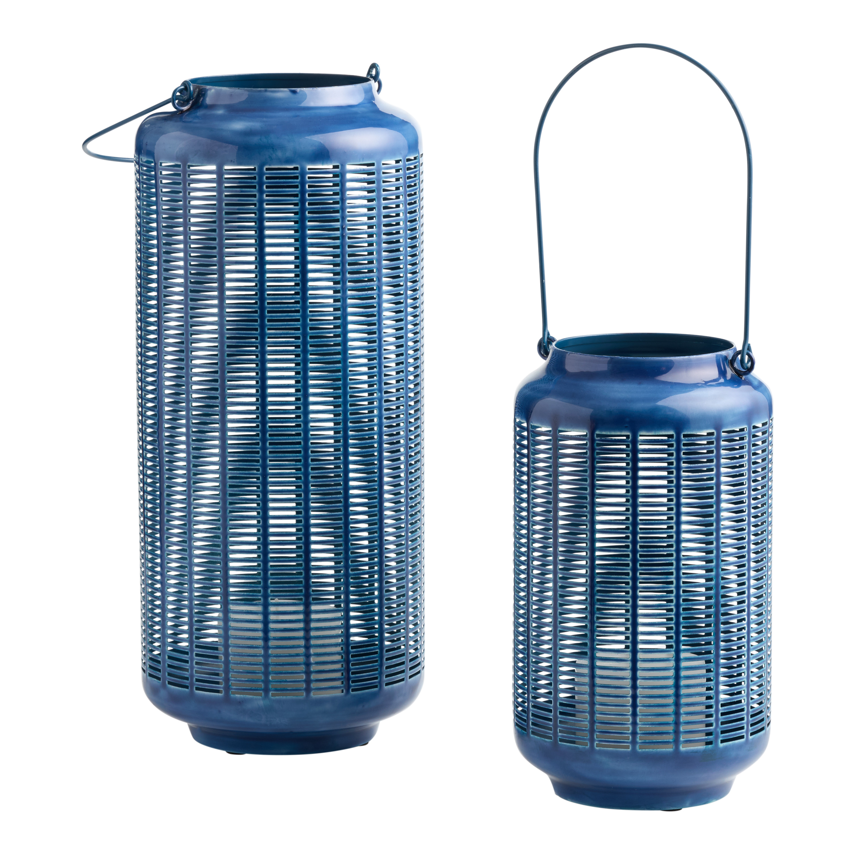 Lapis Blue Enameled Metal Hurricane Candle Holder | World Market