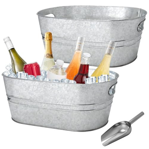 2 Pack 4 Gallon Galvanized Tub Ice Buckets for Parties Portable Beverage Tub Champagne Bucket Metal Ice Buckets for Cocktail Bar with Ice Scoop | Amazon (US)