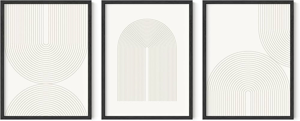 HAUS AND HUES Boho Wall Art - Set of 3 Framed Mid Century Modern Wall Art for Living Room, Minima... | Amazon (US)