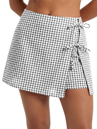 Womens High Waisted Gingham Skort A-Line Wrap Mini Skirt with Shorts Side Tie Cotton Plaid Skorts... | Amazon (US)