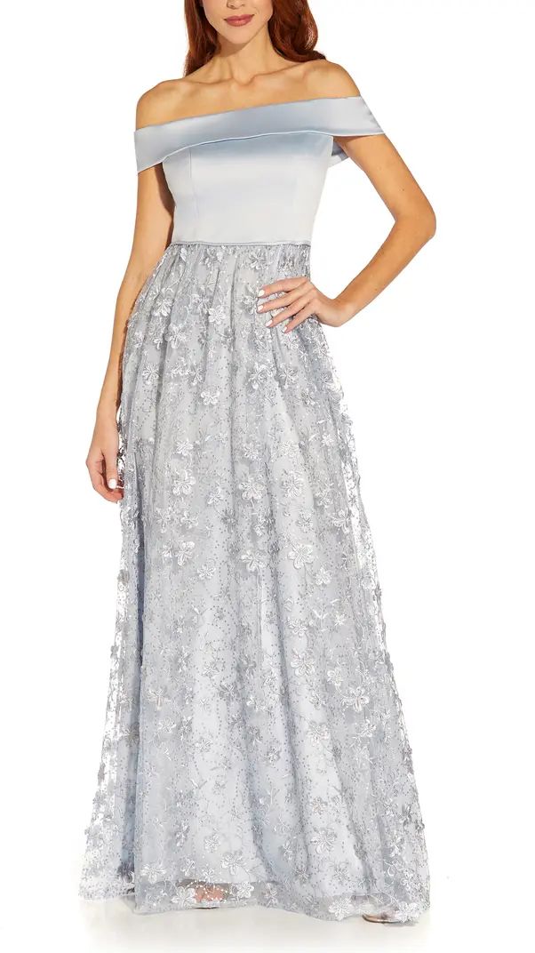 Adrianna Papell Embroidered Floral Off the Shoulder Gown | Nordstrom | Nordstrom
