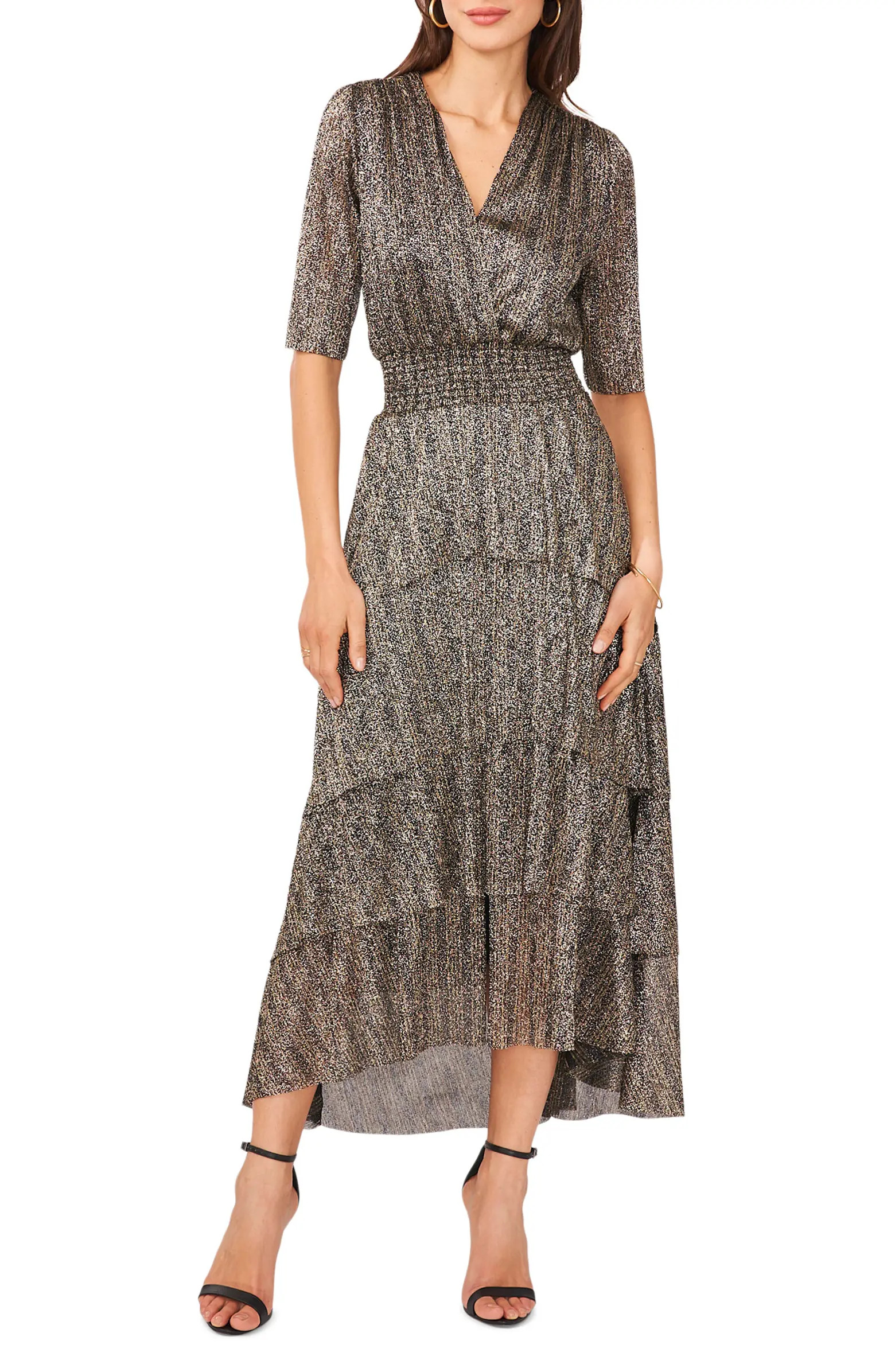 Metallic Tiered Midi Dress | Nordstrom