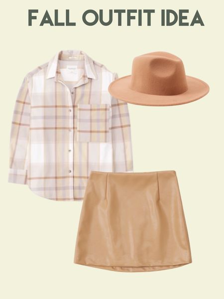 Fall outfit idea flannel faux leather skirt fall hat 

#LTKunder100 #LTKunder50 #LTKsalealert