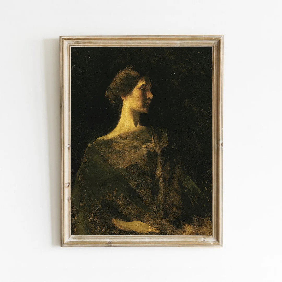 Woman Portrait Painting, Vintage Moody Wall Art, Female Oil Painting, Dark Academia Decor, Printa... | Etsy (US)