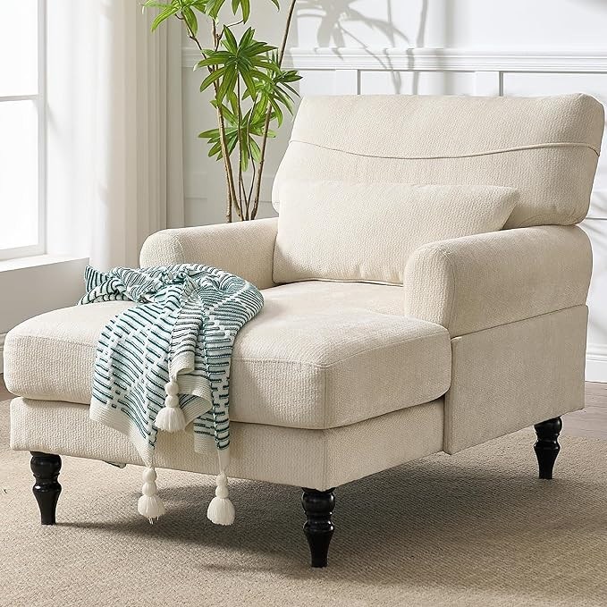 KEIKI Chaise Lounge Chair Indoor, Modern Leisure Sleeper Sofa Chair w/Double Deep Cushion, Accent... | Amazon (US)