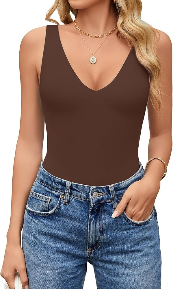 Avidlove Women's Sexy Plunge Deep V Neck Bodysuit Double Lined Sleeveless Thong Body Suit Leotard... | Amazon (US)