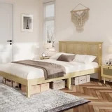 Queen Bed Frame with Natural Rattan Headboard, Bohemian-Style Mattress Support, Strong Metal Base... | Walmart (US)
