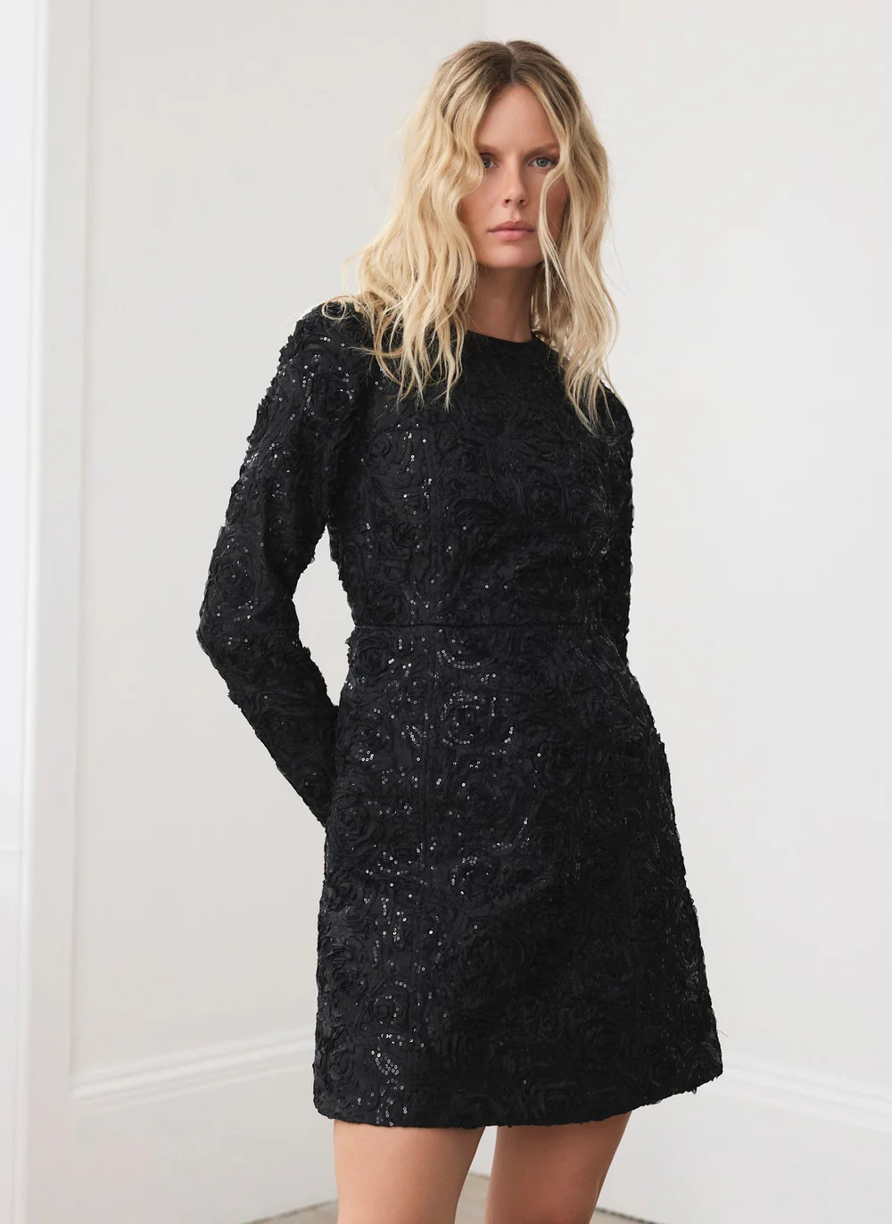 Black Sequin Applique Mini Dress | Mint Velvet