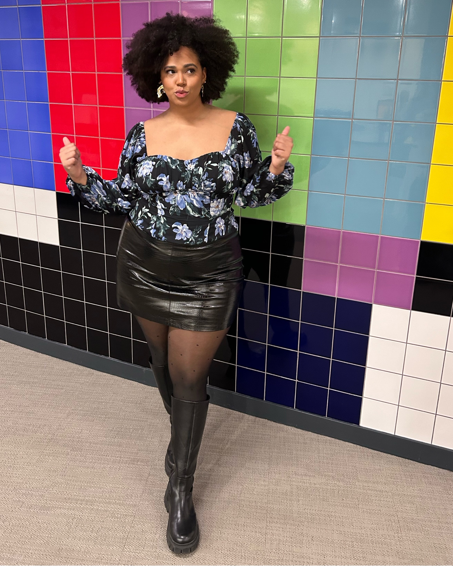 I LOVED this outfit - first up this gorgeous floral top is from Abercrombie which I purchased in a size 18 and I love the colours and how this particular floral can be so well matched with the vegan leather skirt and boots I have on 🖤

The skirt I purchased in size 22 and from Mango - I loved it so much it was totally worth a small alteration to get it to fit my body shape perfectly! I beleive sometimes if you love something it's worth going for even if you do need to make slight alterations for your body type 🍐 🍎 ⏳ 

My boots are Vegan Leather from ASOS and so comfy, and last but absolutely not least are these AMAZING tights which honestly feel indestructible! So impressed with these and they genuinely feel like they will never ladder - they're from Sheertex and you won't regret it... 👌🏾👌🏾

#LTKstyletip #LTKplussize #LTKshoecrush