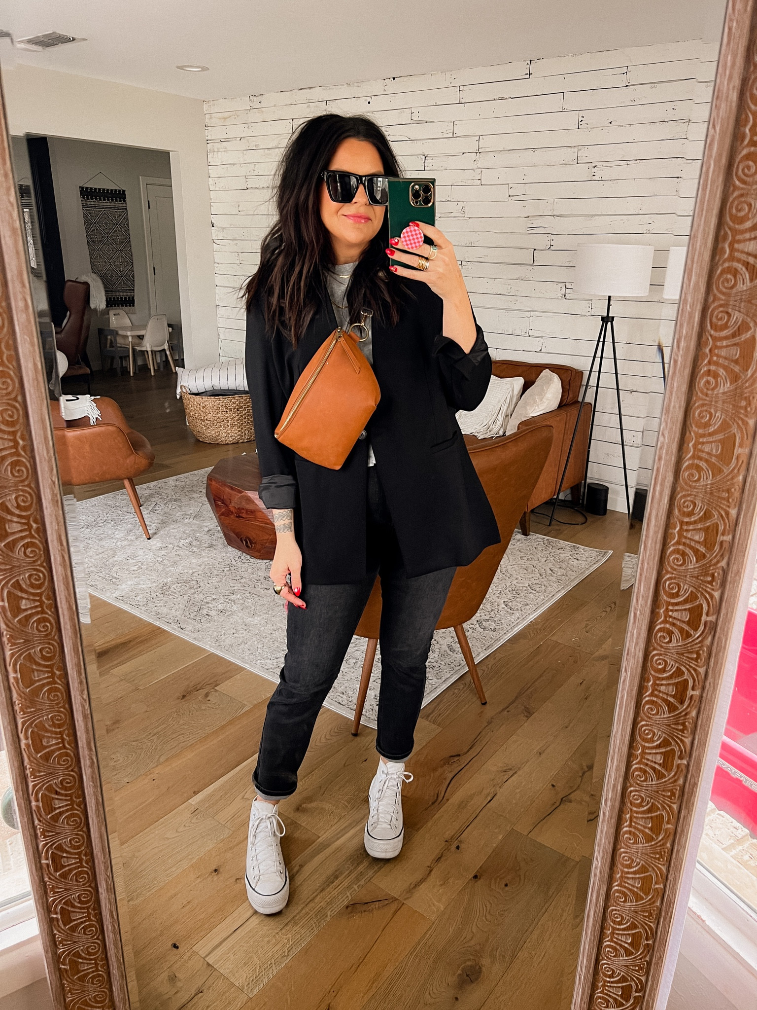 Blazer: XL (BWCxSPANX)
Tee: XL
JEANS: TTS (BWC20)
Sneakers: TTS
Bag and strap sold separately 
Grant panties: Xl
Bra: BWCXSPANX

#LTKworkwear #LTKstyletip #LTKsalealert