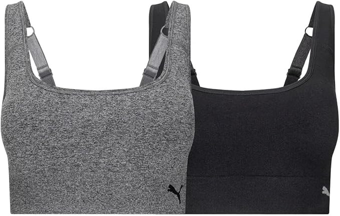 PUMA Sports Bra for Women Lightweight, Seamless Bras with Stretch Fit, 2-Pack | Amazon (US)