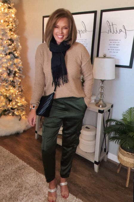 Who doesn’t love a great pair of joggers? Especially ones you can dress up! These are by Time and Tru, I’m wearing a small for reference, styled with a camel sweater, and black Time and Tru crossbody! Loving the look for a date night! 

#walmartpartner #walmartfashion @walmartfashion #walmart @walmart joggers, sweaters, thanksgiving outfit, Christmas, holiday, casual chic outfit, Walmart fashion, Walmart deals, over 40 fashion 

#LTKsalealert #LTKHoliday #LTKmidsize