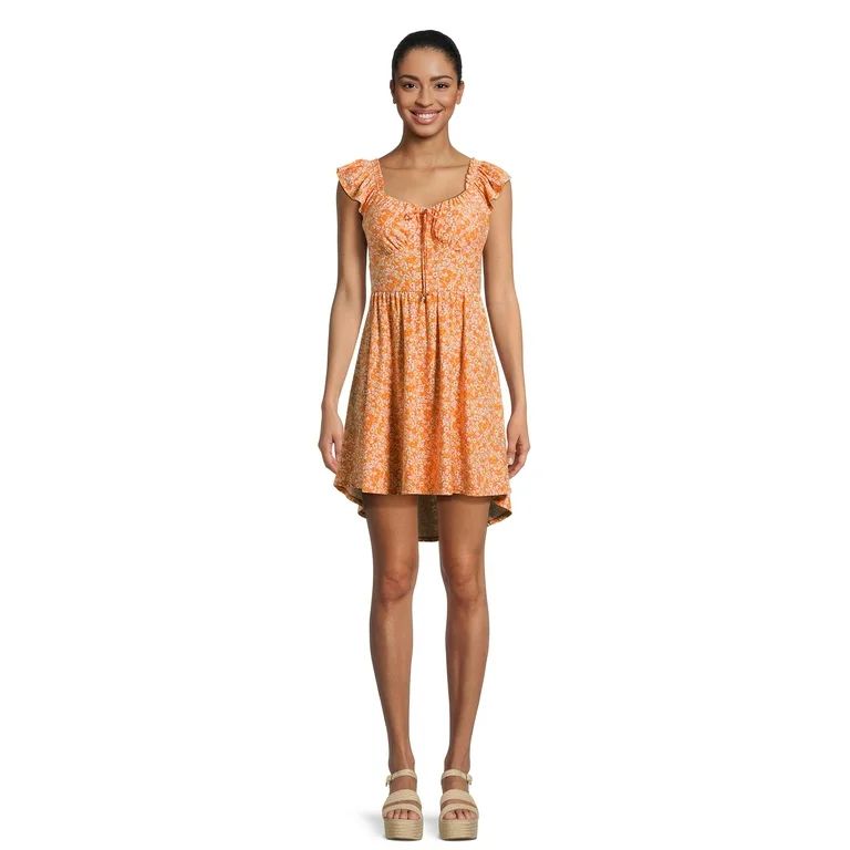 No Boundaries Juniors Flutter Sleeve Dress with High Low Hem, Sizes XS-XXXL | Walmart (US)