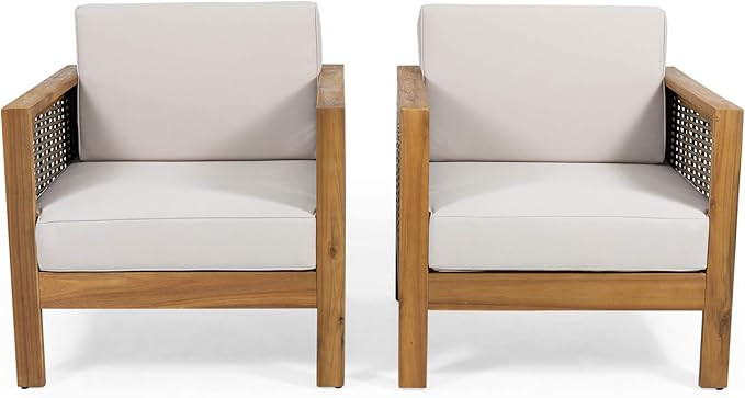 Christopher Knight Home Judith Outdoor Acacia Wood Club Chair with Wicker Accents (Set of 2), Tea... | Amazon (US)