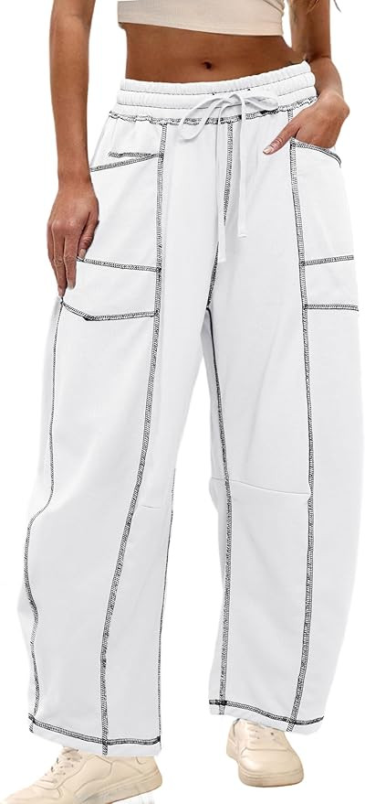 Athlisan Womens Baggy Barrel Pants Wide Leg Lounge Drawstring Sweatpants with Pockets | Amazon (US)