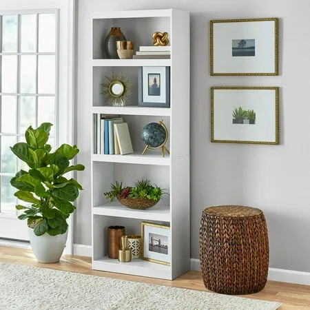 Mainstays Framed 5-Shelf Bookcase with Adjustable Shelves, White | Walmart (US)