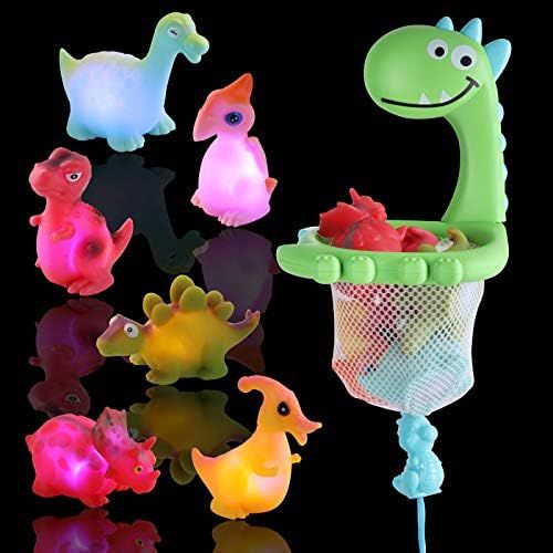 IPIGGO Light Up Bath Toy LED Floating Toys, 7 Color Dinosaur Bathtub Toys with Drawstring Hoop/ Suct | Amazon (US)