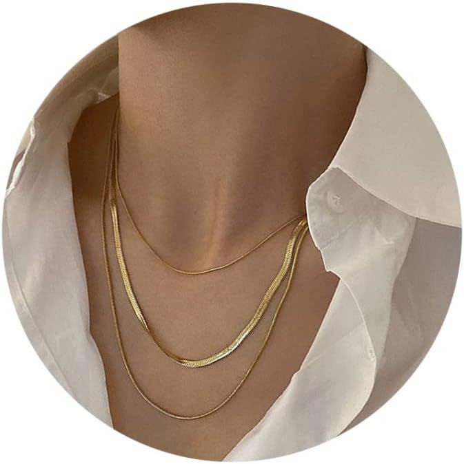 NECOCY Herringbone Necklace For Women,14k Gold Plated Layered Gold Necklaces Dainty Gold Herringb... | Amazon (US)