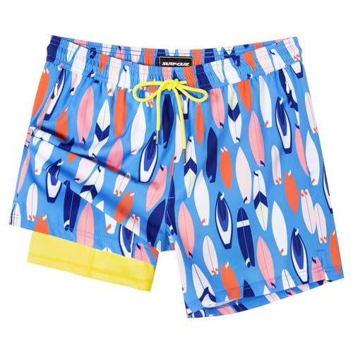 SURF CUZ Mens Swim Trunks with Compression Liner Swimming Trunks 5 Inch Bathing Suit Zipper Pocke... | Amazon (US)