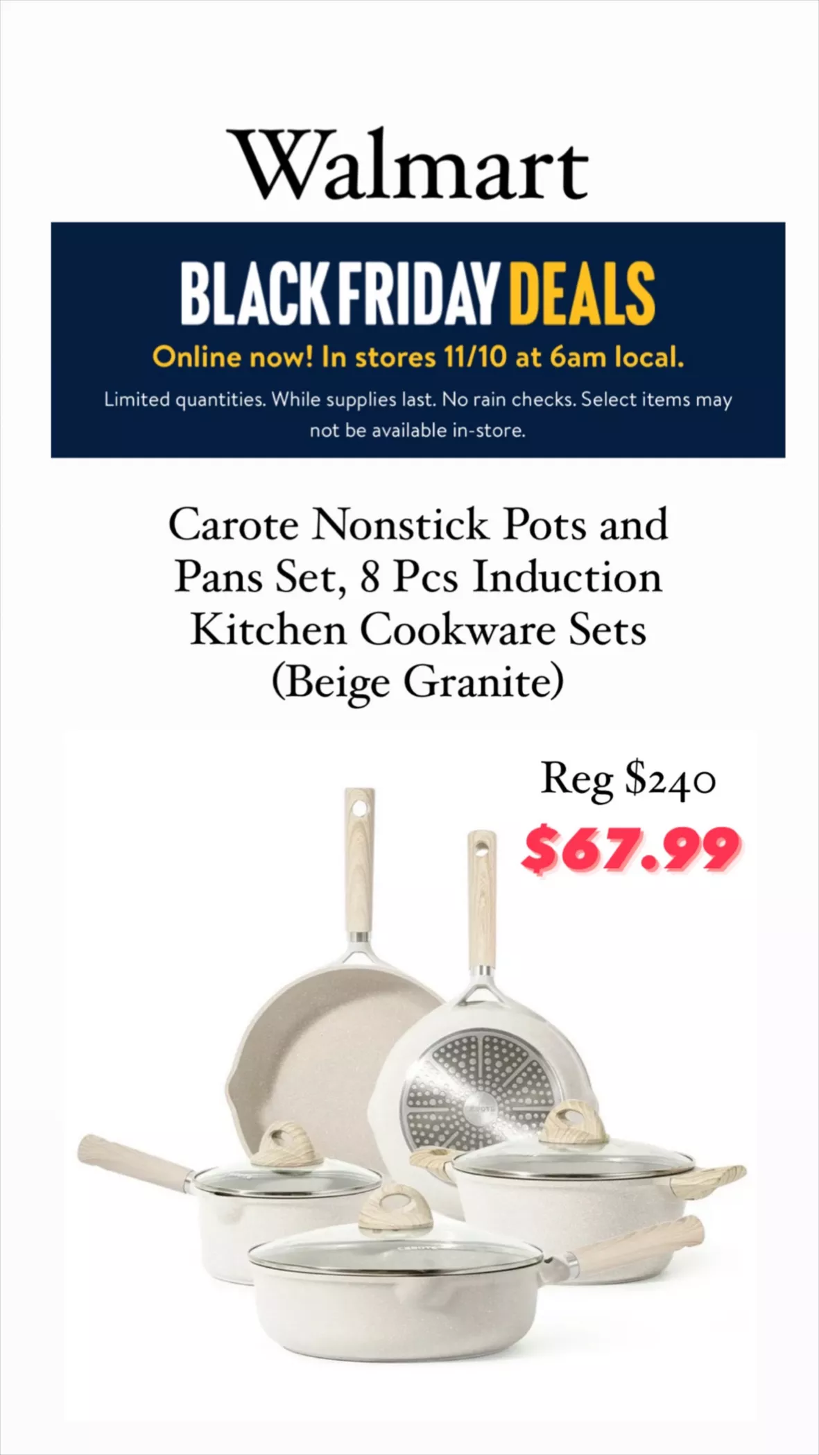 Carote Nonstick Granite Cookware Sets, 10 Pcs Pots and Pans Set