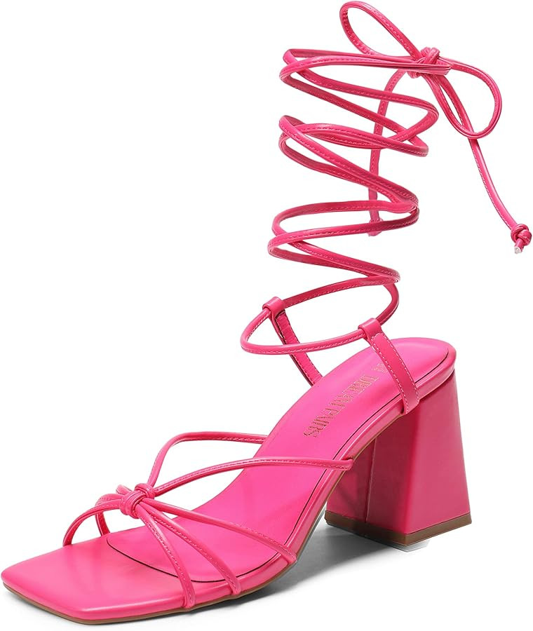 DREAM PAIRS Women's Lace Up Heels Strappy Block High Heel Square Open Toe Chunky Sandals for Part... | Amazon (US)