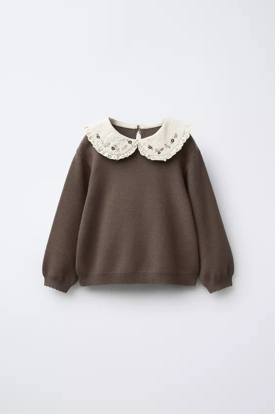 FLORAL PETER PAN COLLAR KNIT SWEATER | Zara US