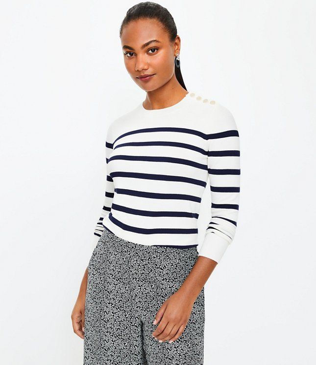 Striped Shoulder Button Sweater | LOFT