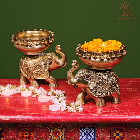 Elephant Urli Brass Bowl Décor Intricate Design Urli-floating - Etsy | Etsy (US)