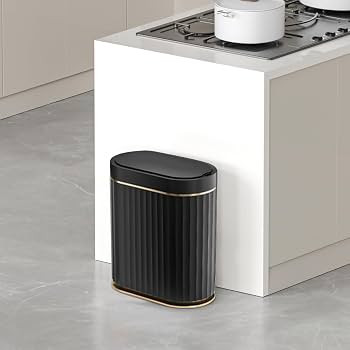 Black Bathroom Trash Can with Lid - ELPEHCO 2 Gallon Sensor Trash Bin, Automatic Narrow Garbage C... | Amazon (US)