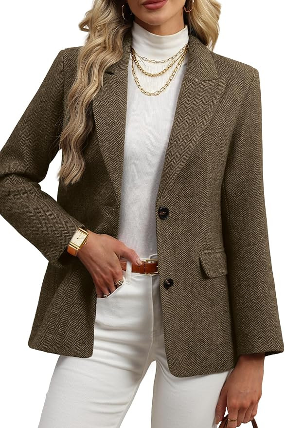 ELLEVEN Womens Wool Blend Tweed Warm Blazers Herringbone Business Casual Fall Winter Oversize Sui... | Amazon (US)