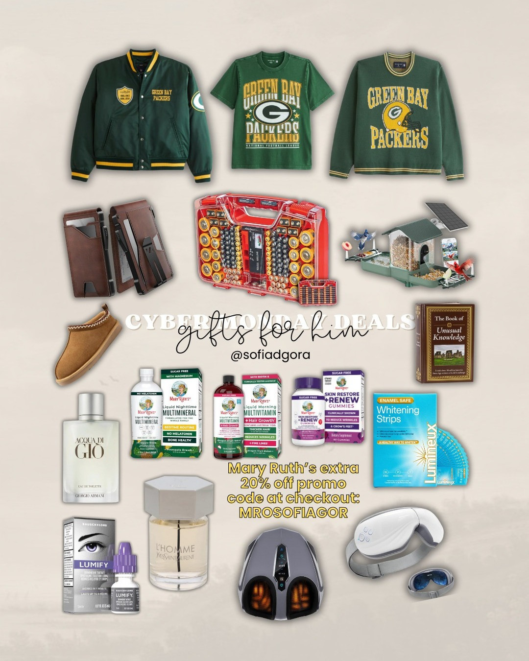 Amazon Gifts for Him 🎁
My top Amazon gift ideas for men — cozy, practical, and guaranteed to be used! These are the best-selling gifts for husbands, boyfriends, dads & brothers. Holiday gift ideas, stocking stuffers, and budget-friendly finds he’ll actually love.

Men’s Amazon gift guide • gifts for him 2024 • affordable holiday gifts • best Amazon gifts for men • practical gifts for men • men’s fashion finds • Packers fan gifts • tool kit gift • cologne gifts for men • men’s self-care favorites • winter slippers • massage gadgets • men’s grooming essentials • Amazon Cyber Monday gifts • gift ideas under $50 • Amazon holiday deals

Mary Ruth’s wellness picks
extra 20% off with code MROSOFGORA or MROSOFIAGOR

Shop all items here 🤍👇 

 #LTKCyberWeek #LTKGiftGuide #LTKSaleAlert