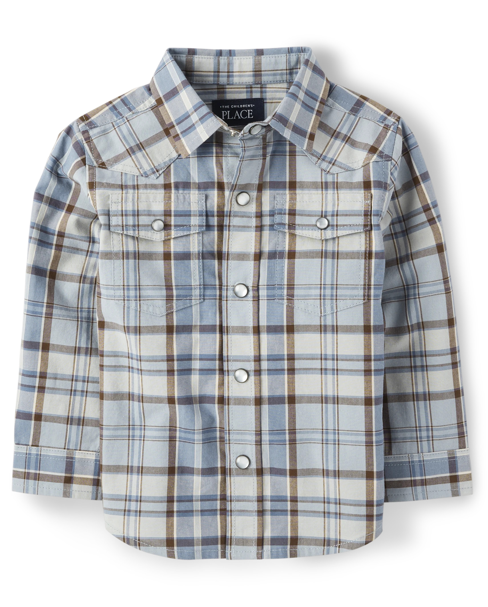 Baby And Toddler Boys Long Sleeve Plaid Poplin Snap Front Shirt | The Children's Place  - BLUE AU... | The Children's Place