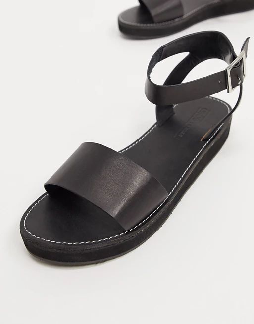 ASOS DESIGN Wide Fit Forlong chunky flatform sandals in black | ASOS (Global)