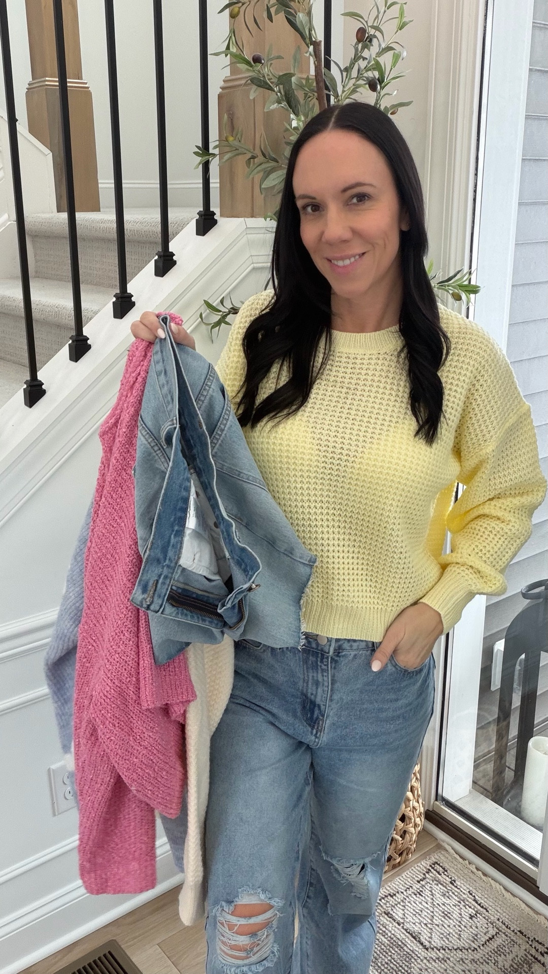 @pinklily sweater shop understood the assignment🤍
 Four sweaters, two denim options, and honestly… I’d wear every single one on repeat! I love how you can pair these sweaters with shorts, jeans, or even a floral skirt! They really are so versatile and fun!

I’m wearing a Medium in all and for size reference I’m 140lbs and 5’8”. 

Which one are you grabbing first?

#pinklily #pinklilystyle #springlayers #momstyle #everydayoutfits