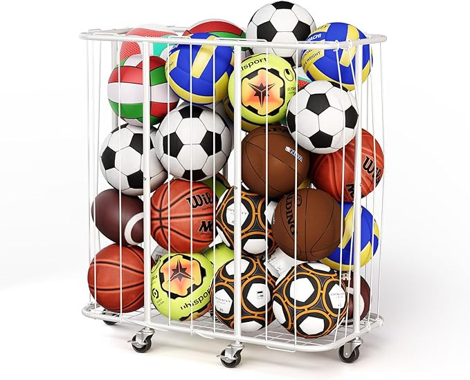 250L Rolling Ball Organizer with Locking Wheels - Large Sports Storage Basket for Basketball Socc... | Amazon (US)