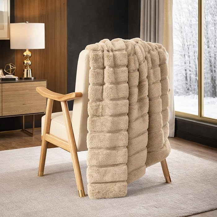 Cozy Bliss Deluxe Sheared Rabbit Faux Fur Throw Blanket, Soft Fuzzy High-Low Sculpted Plush Blank... | Amazon (US)