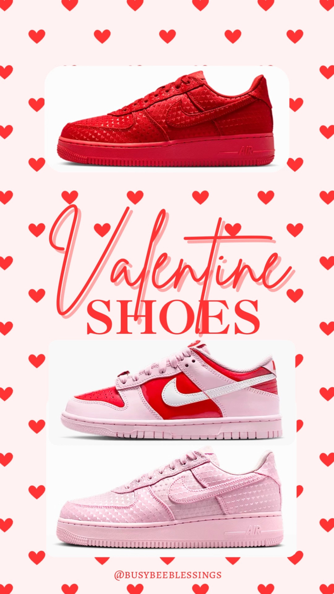 The cutest Nike Valentine’s shoes just dropped and they will go fast. 😍💘
Perfect for love day (and honestly every day after).

Think soft Valentine vibes, sweet details, and that classic Nike comfort we all love. 💗 Whether you’re gifting them, styling them with your favorite cozy set, or treating yourself (because yes), these are a must-grab before they sell out.

💕 Limited drop
👟 Everyday wearable
💌 Valentine-approved

#LTKKids #LTKSeasonal #LTKmomlife