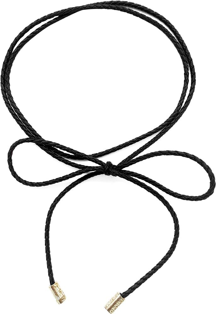 TeeYee Women PU Leather Knitted Waist String Belt/Rope/Chain Long Boho Wrap Skinny Belt | Amazon (US)