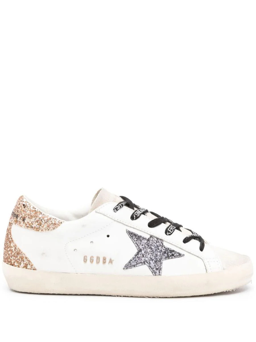 Golden Goose 'Super-Star' Sneakers With Star And Glitter Heel | Baltini