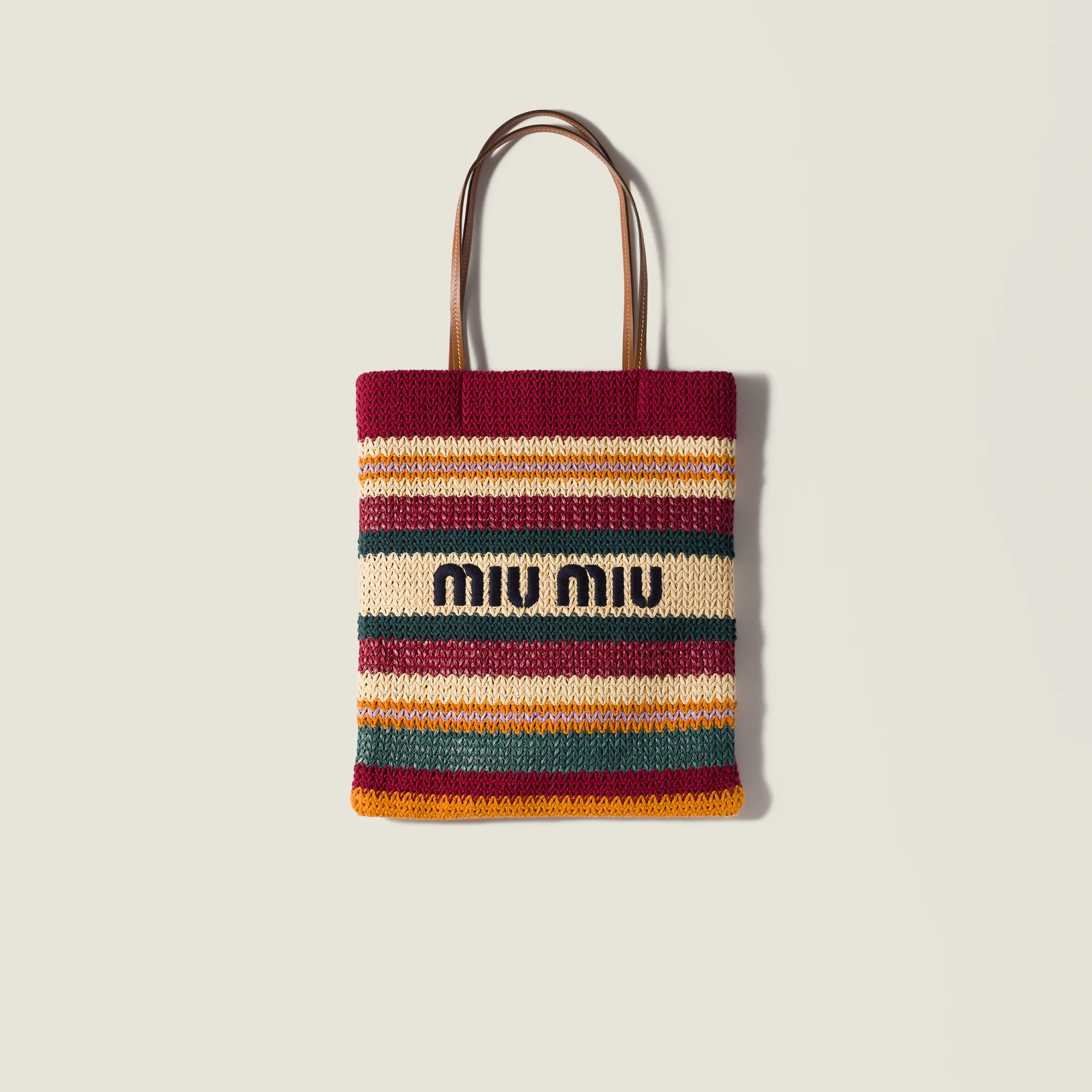 Raffia-effect woven tote bag | Miu Miu US