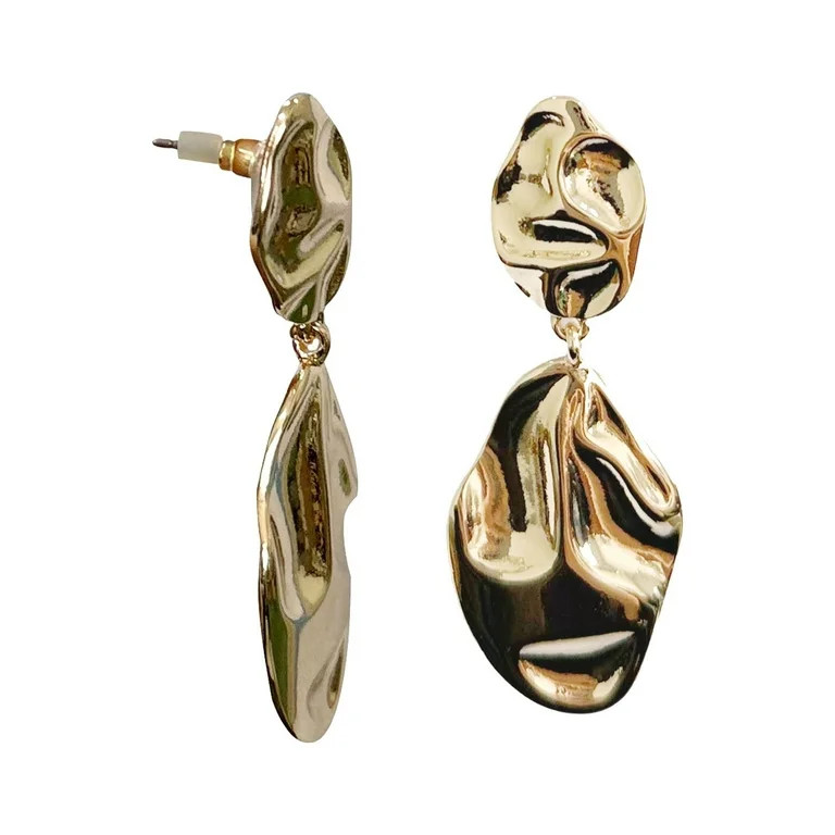 Time and Tru Textured Metal Linear Earrings Gold Plated for Female Adults and Teens | Walmart (US)