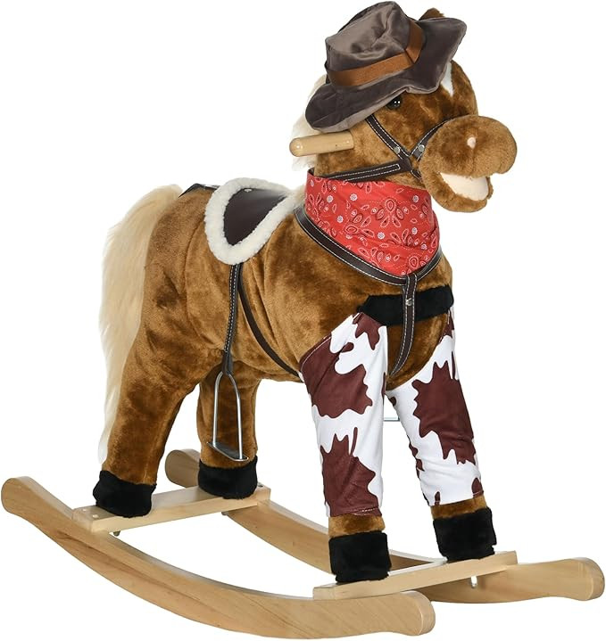 Qaba Baby Rocking Horse, Large Riding Horse, Plush Animal Rocker with Realistic Sound, Saddle, To... | Amazon (US)