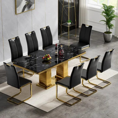 Modern Dining Table Set, 68.11" Dining Table and Chairs Set, Faux Marble Dining Table with Faux Leather Dining Chairs, Luxury Kitchen Table with Stain | Wayfair North America
