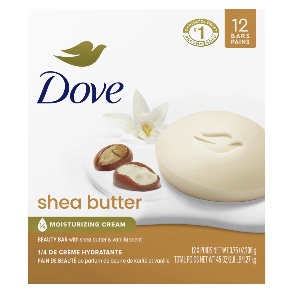 Dove Beauty Bar Women's Bath Soap Shea Butter, 3.75 oz 12 Bars | Walmart (US)