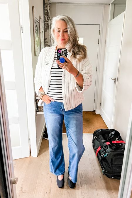 Ootd - Friday. Travel day in a wide leg soft jeans, knitted striped top and a kimono jacket. All from Norah and can’t be linked. Mary Jane’s from Vivaia. 



#LTKeurope #LTKtravel #LTKnederlands