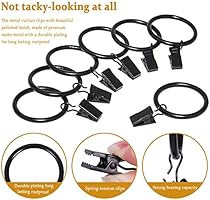 Lansian 100pcs Rustproof Drapery Matte Stainless Steel Metal Curtain Rings with Clips 1.5 inch Dr... | Amazon (US)